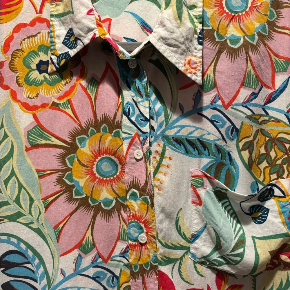 Zara Multicolor Floral Romper Playsuit Viscose Linen Whimsical Colorful size S - Picture 4 of 13